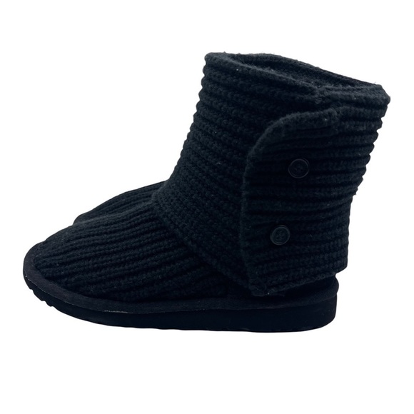 UGG Cardy Knit Buttons Boots Kids Size 5 Suede Foldable Short Tall Black Cozy - Picture 5 of 14